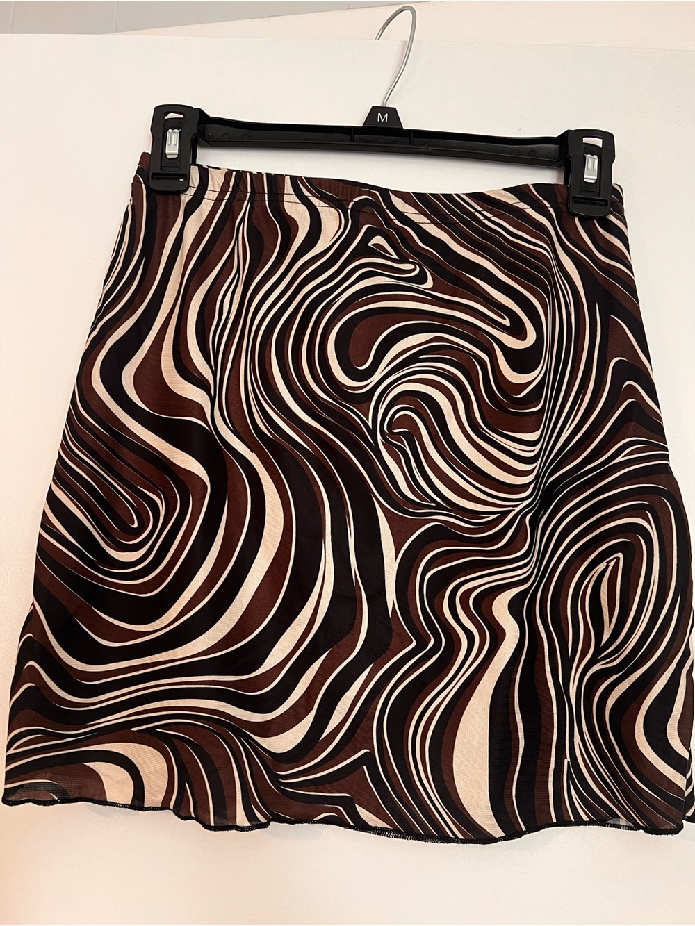 SHEIN Brown & Cream Abstract Swirl Mini Skirt